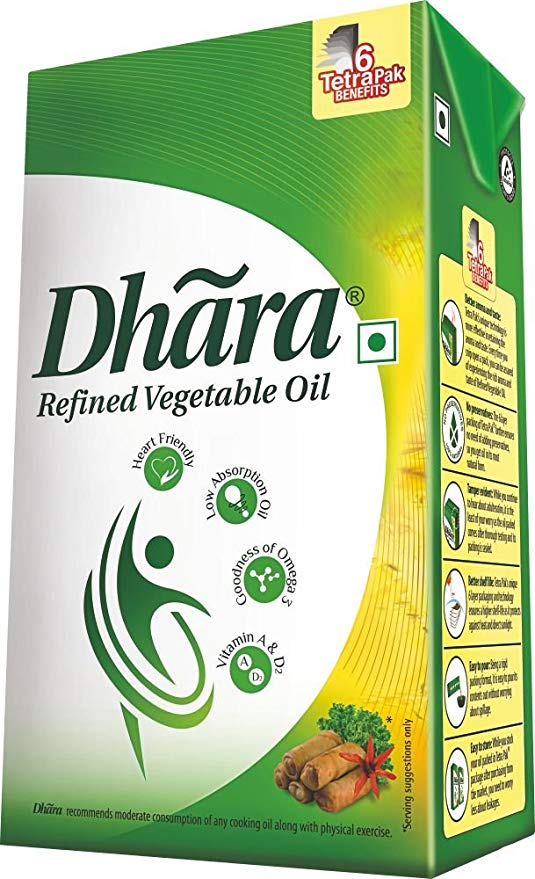 Dhara Refined Vegetable Oil Tetra Pack, 1L Shaista's MiniMart